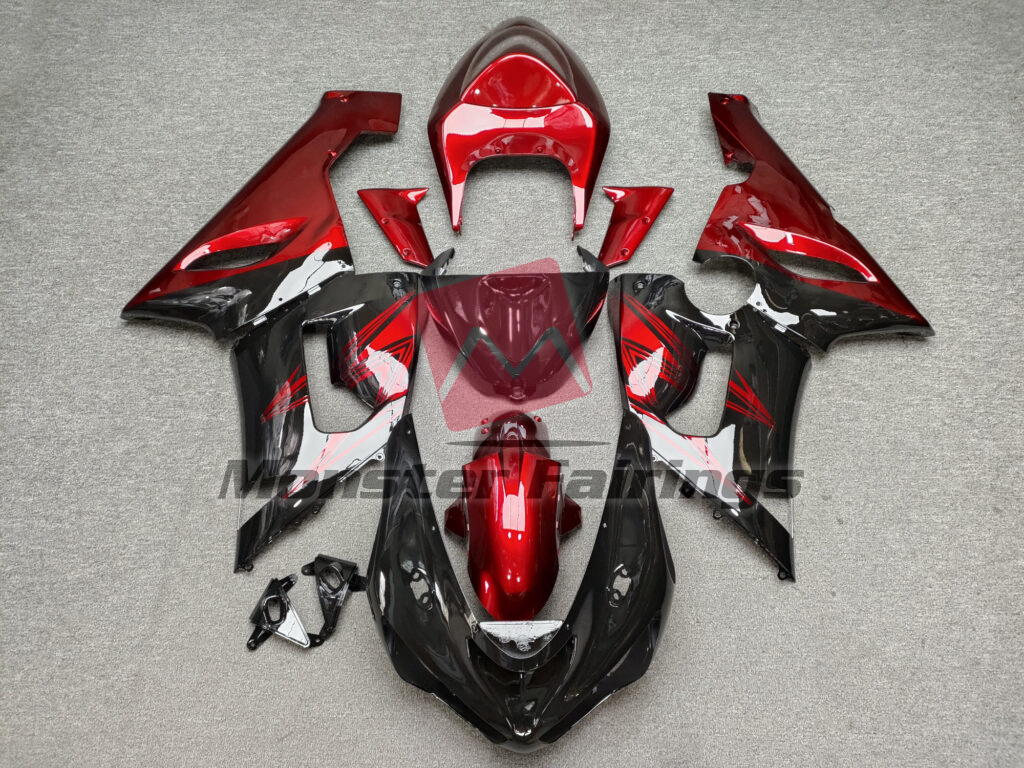 Kawasaki ZX6R 2005 - 2006 Gloss Black with Candy Red ABS fairings - custom motorcycle bodywork kit by Monster Fairings