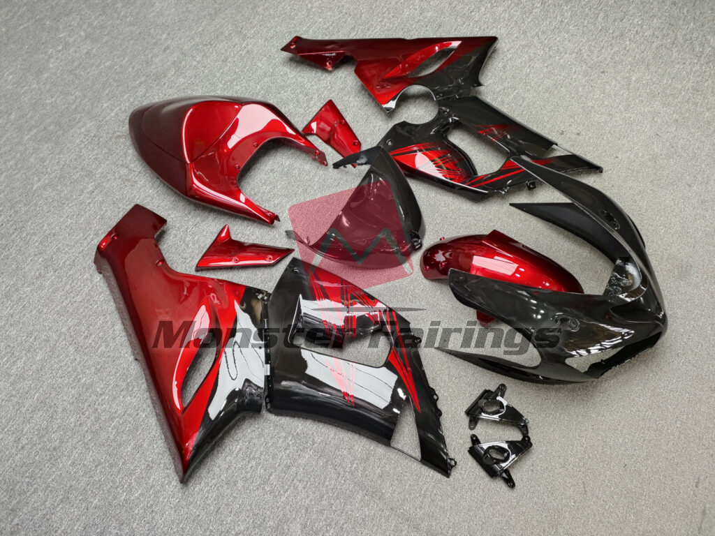 Kawasaki ZX6R custom ABS fairings 2005 - 2006 in Gloss Black with Candy Red - durable replacement kit, Monster Fairings