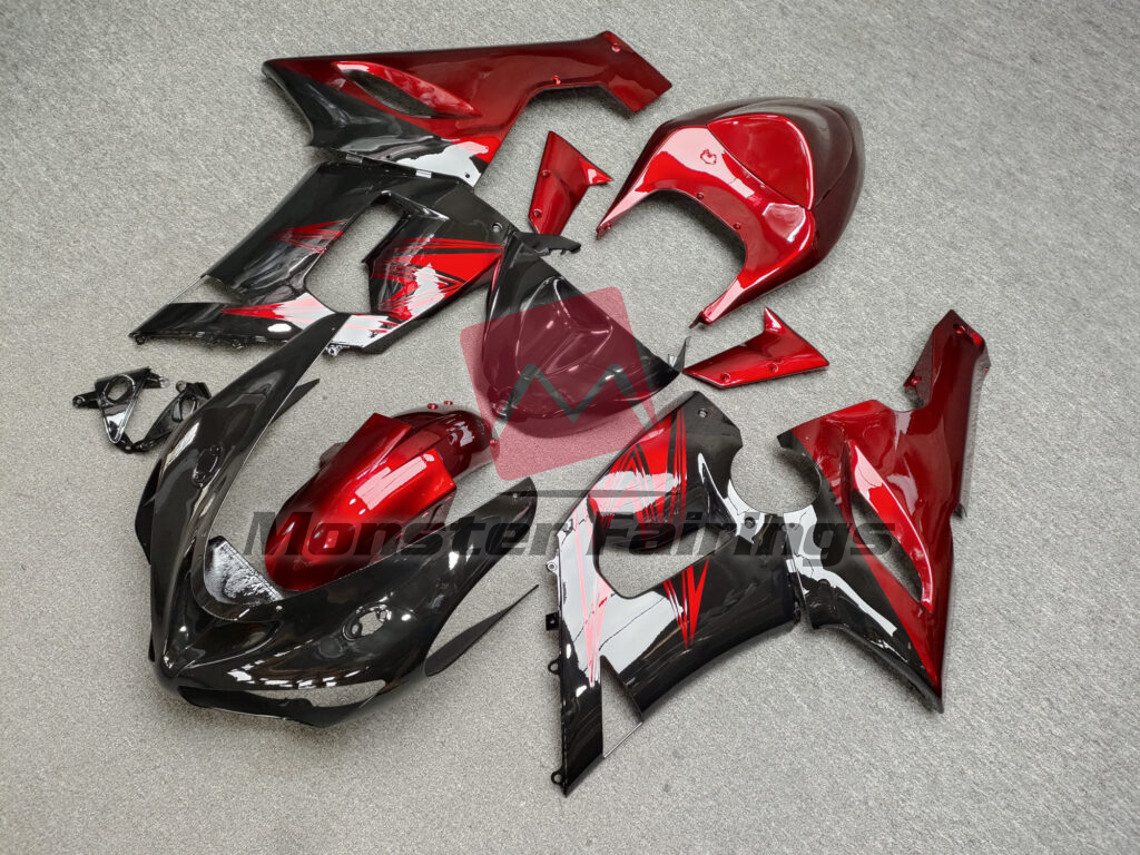 Gloss Black with Candy Red ABS fairings for Kawasaki ZX6R 2005 - 2006 - premium OEM fit kit by Monster Fairings