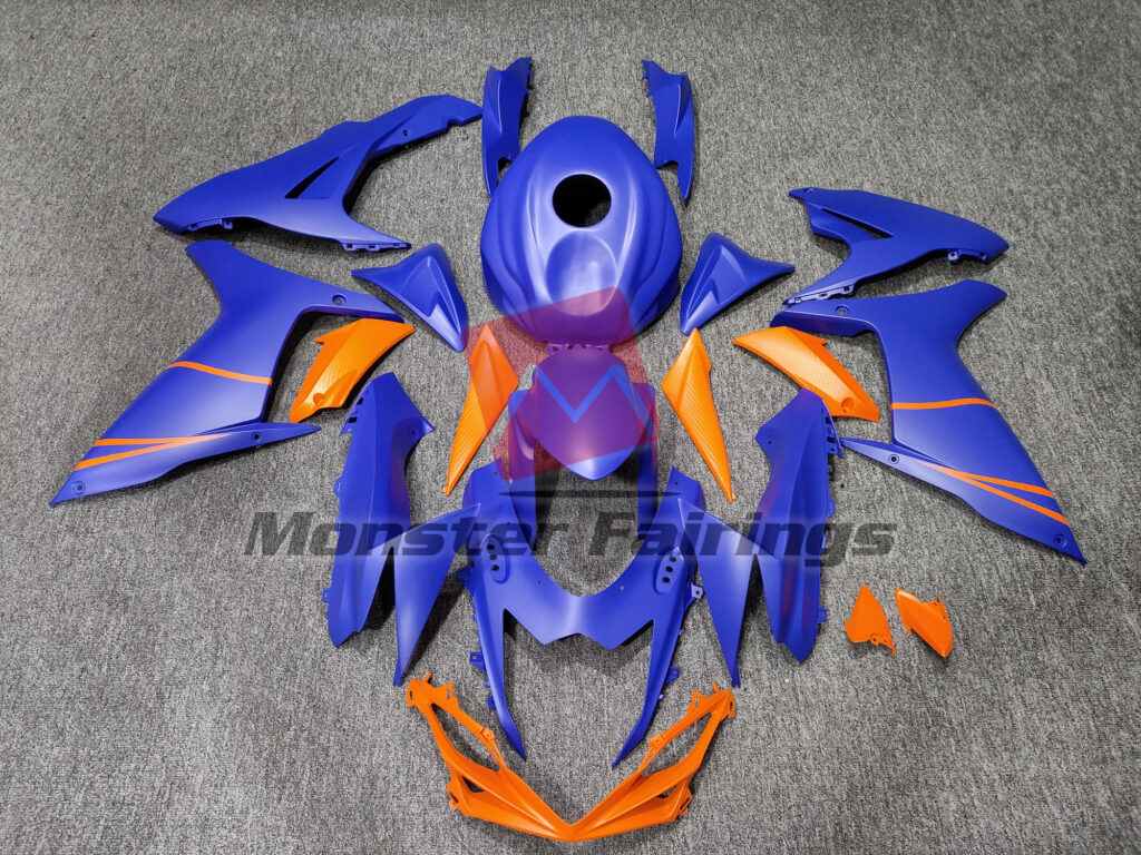 Suzuki GSXR 600 - 750 2011 - 2025 Matte Royal Blue with Orange ABS fairings - custom motorcycle bodywork kit by Monster Fairings