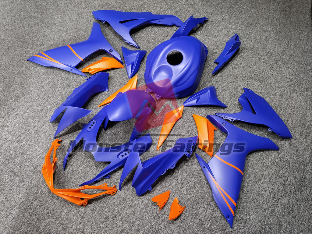 Suzuki GSXR custom ABS fairings 2011 - 2025 in Matte Royal Blue with Orange - durable replacement kit, Monster Fairings