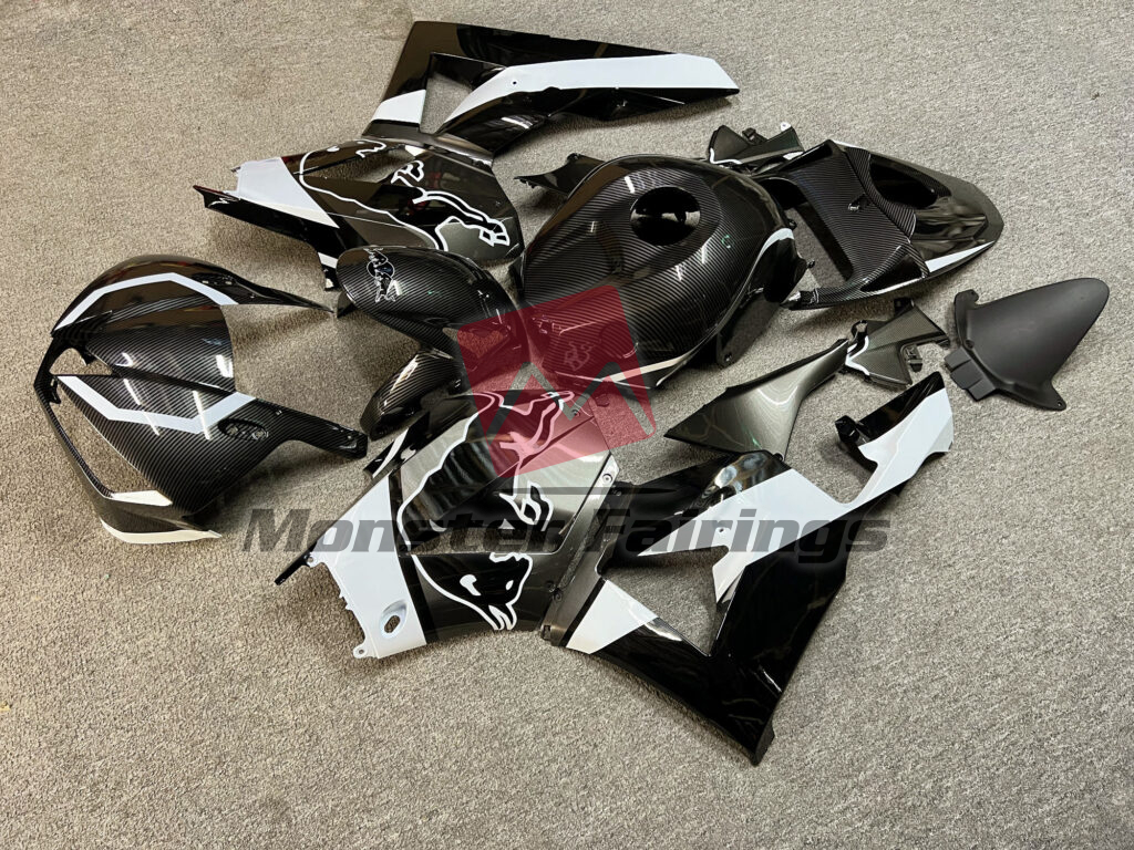 Honda CBR600RR custom ABS fairings 2013 - 2025 in Gloss White & Black Carbon Fiber Bull - durable replacement kit, Monster Fairings