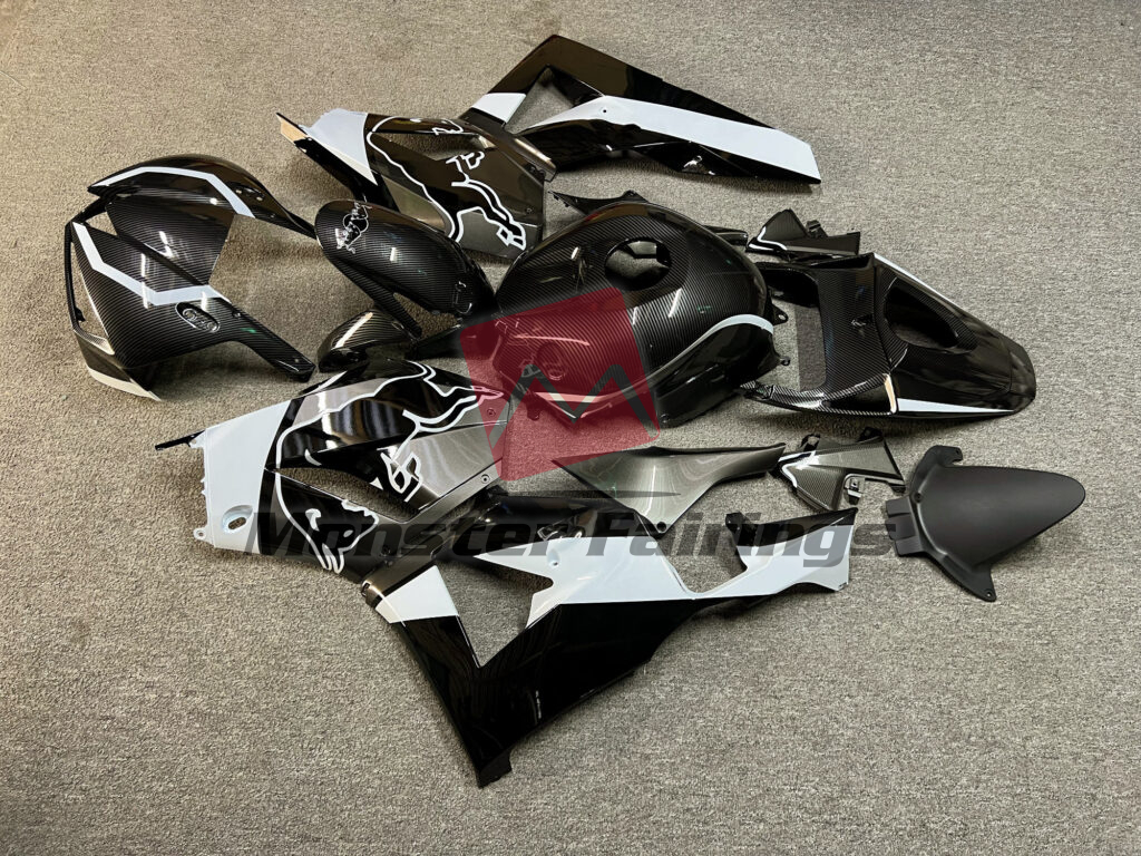 2013 - 2025 Honda CBR600RR Gloss White & Black Carbon Fiber Bull fairing set - ABS injection, custom painted by Monster Fairings