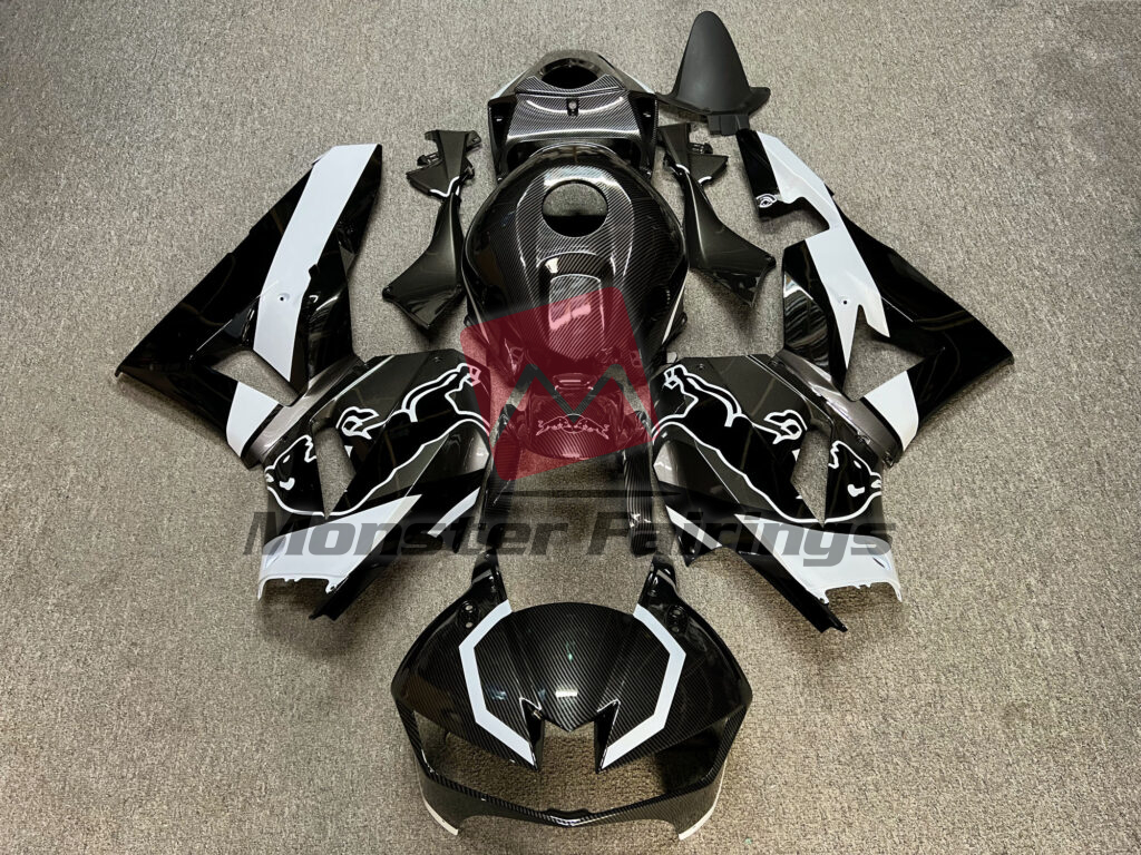 Honda CBR600RR 2013 - 2025 Gloss White & Black Carbon Fiber Bull ABS fairings - custom motorcycle bodywork kit by Monster Fairings