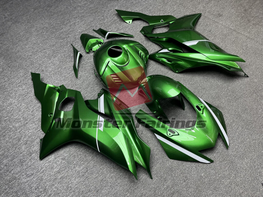 Yamaha R6 custom ABS fairings 2017 - 2022 in Gloss Forest Green White - durable replacement kit, Monster Fairings