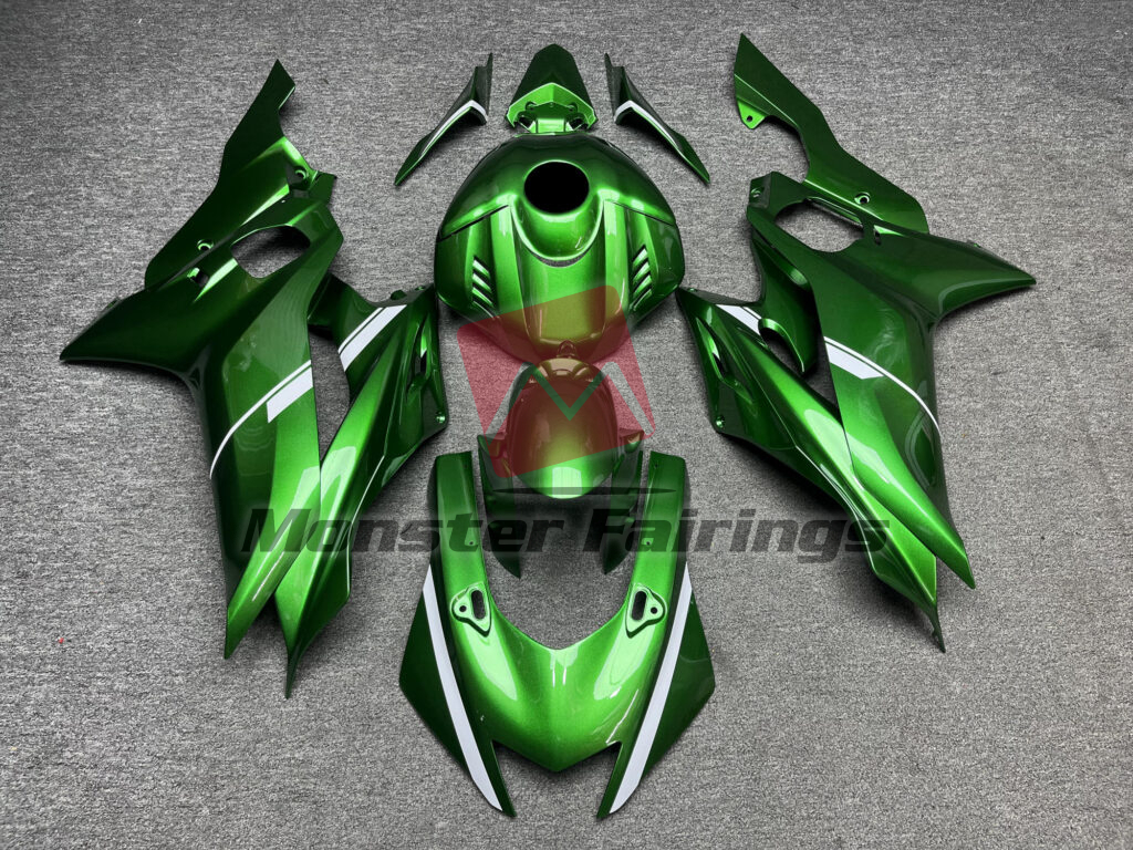 Yamaha R6 2017 - 2022 Gloss Forest Green White ABS fairings - custom motorcycle bodywork kit by Monster Fairings