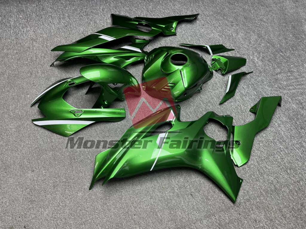 2017 - 2022 Yamaha R6 Gloss Forest Green White fairing set - ABS injection, custom painted by Monster Fairings