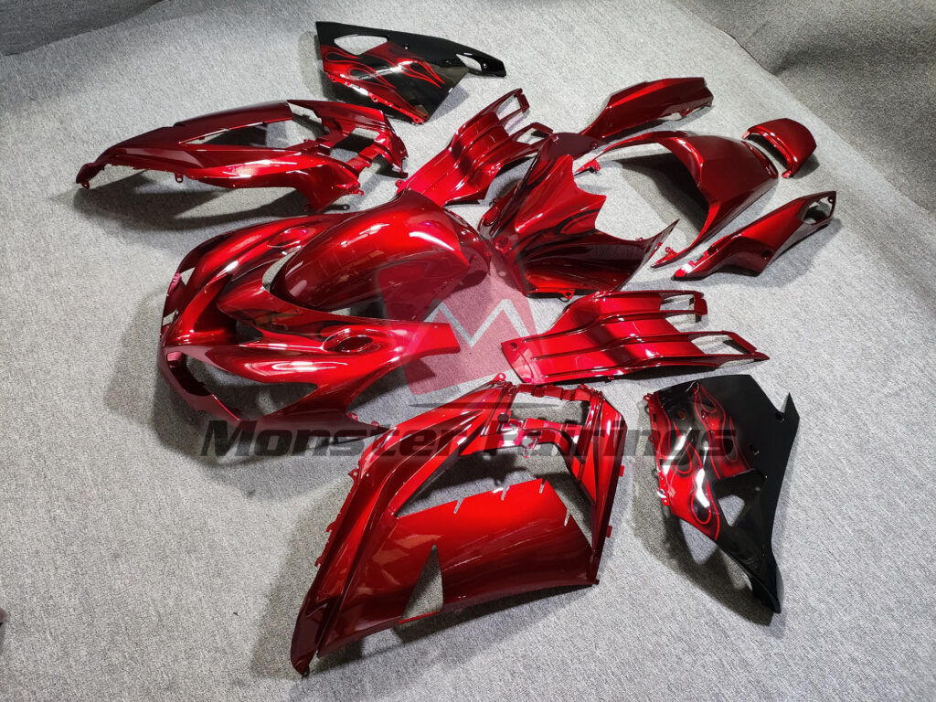 2012 - 2024 Kawasaki ZX14R Fire Red Gloss fairing set - ABS injection, custom painted by Monster Fairings