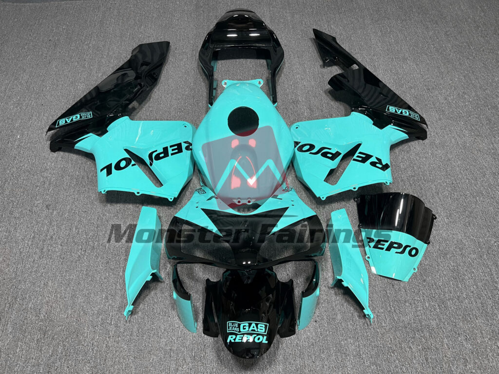 Honda CBR600RR 2003 - 2004 Gloss Aqua Repsol ABS fairings - custom motorcycle bodywork kit by Monster Fairings