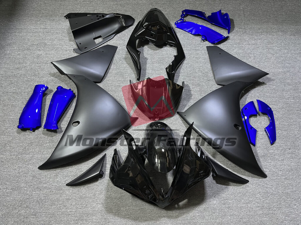 Yamaha R1 2009 - 2011 Matte Black Blue ABS fairings - custom motorcycle bodywork kit by Monster Fairings