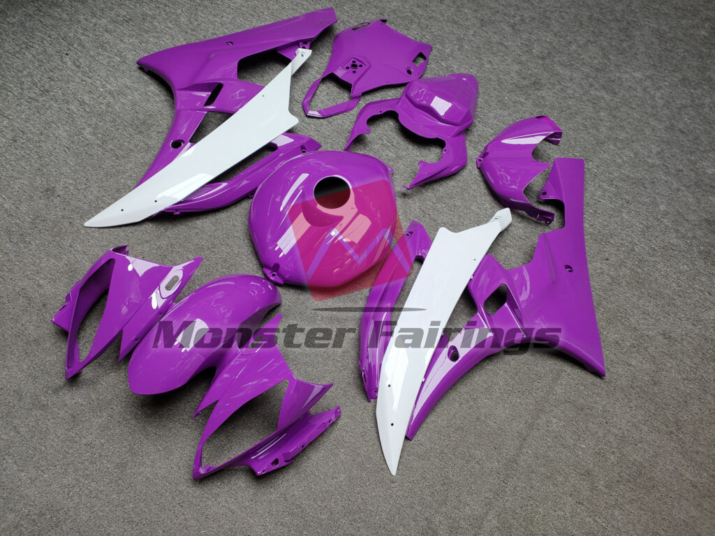 Yamaha R6 custom ABS fairings 2006 - 2007 in Gloss Pearl Purple & White - durable replacement kit, Monster Fairings