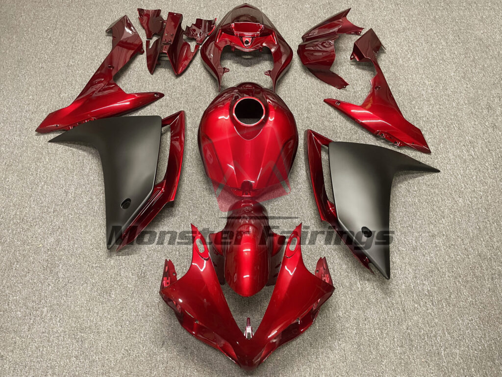 Yamaha R1 2007 - 2008 Candy Red Black ABS fairings - custom motorcycle bodywork kit by Monster Fairings