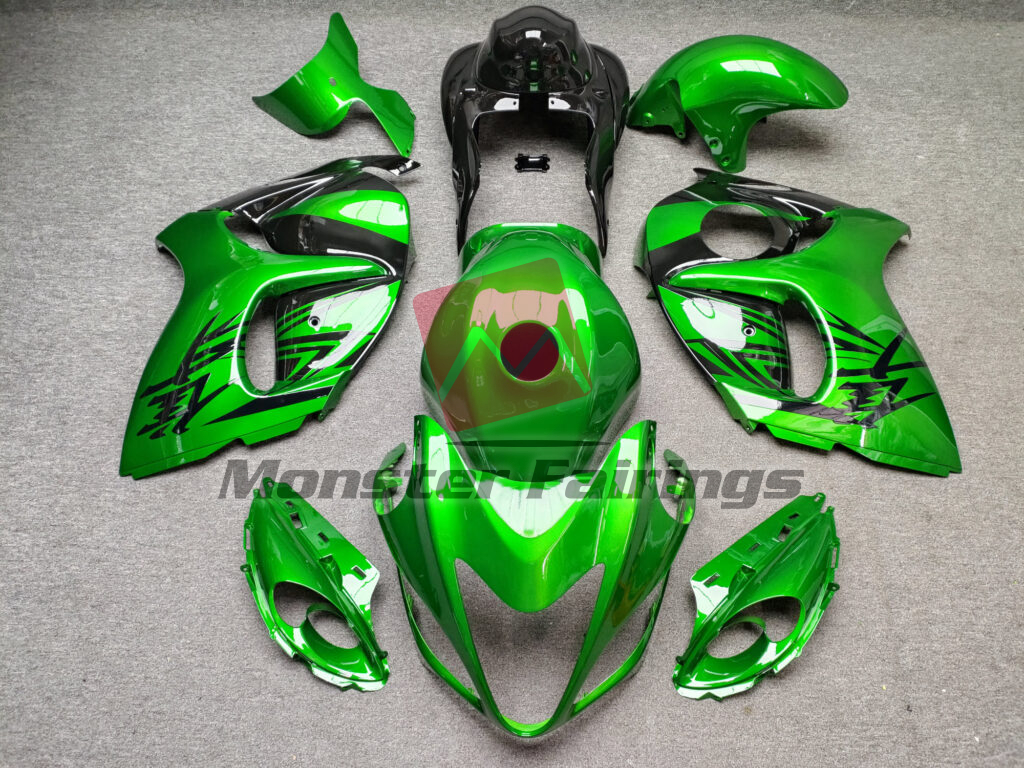 Suzuki GSXR 1300 2008 - 2020 Gloss Electric Green Black ABS fairings - custom motorcycle bodywork kit by Monster Fairings