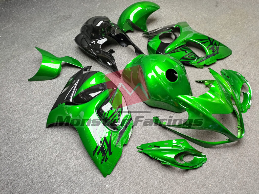 Suzuki GSXR 1300 custom ABS fairings 2008 - 2020 in Gloss Electric Green Black - durable replacement kit, Monster Fairings