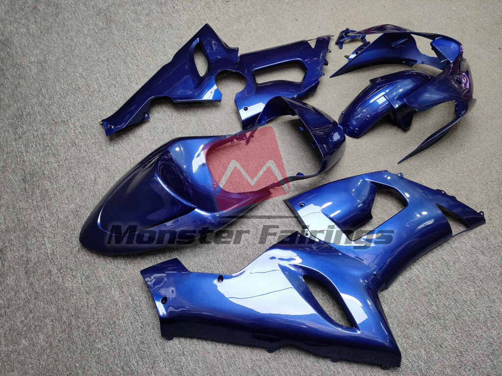 2005 - 2006 Kawasaki ZX6R Gloss Blue fairing set - ABS injection, custom painted by Monster Fairings