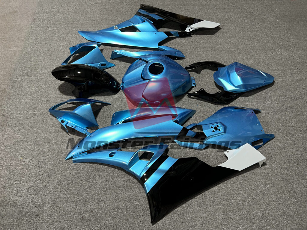 2006 - 2007 Yamaha R6 Gloss Light Blue & Black fairing set - ABS injection, custom painted by Monster Fairings
