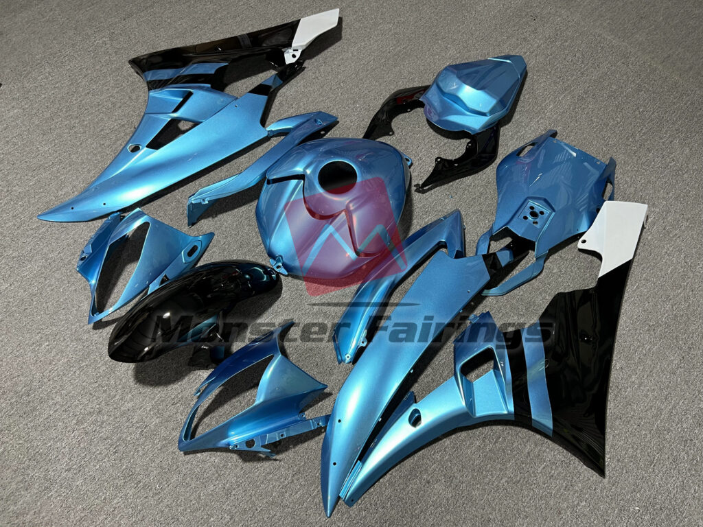 Yamaha R6 custom ABS fairings 2006 - 2007 in Gloss Light Blue & Black - durable replacement kit, Monster Fairings