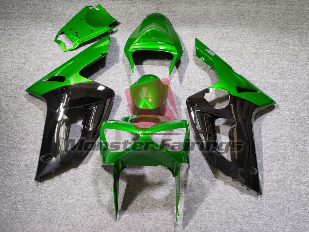 Kawasaki ZX6R 2003 - 2004 Gloss Green & Black ABS fairings - custom motorcycle bodywork kit by Monster Fairings