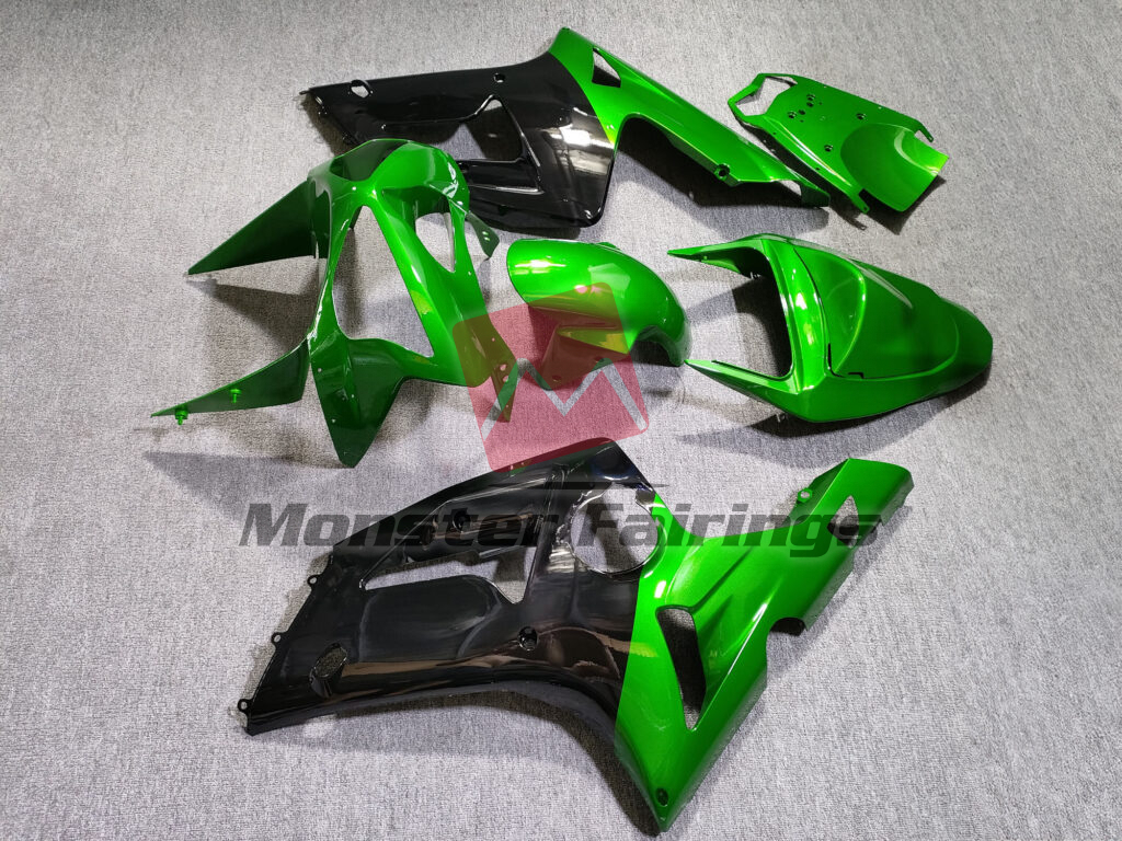2003 - 2004 Kawasaki ZX6R Gloss Green & Black fairing set - ABS injection, custom painted by Monster Fairings