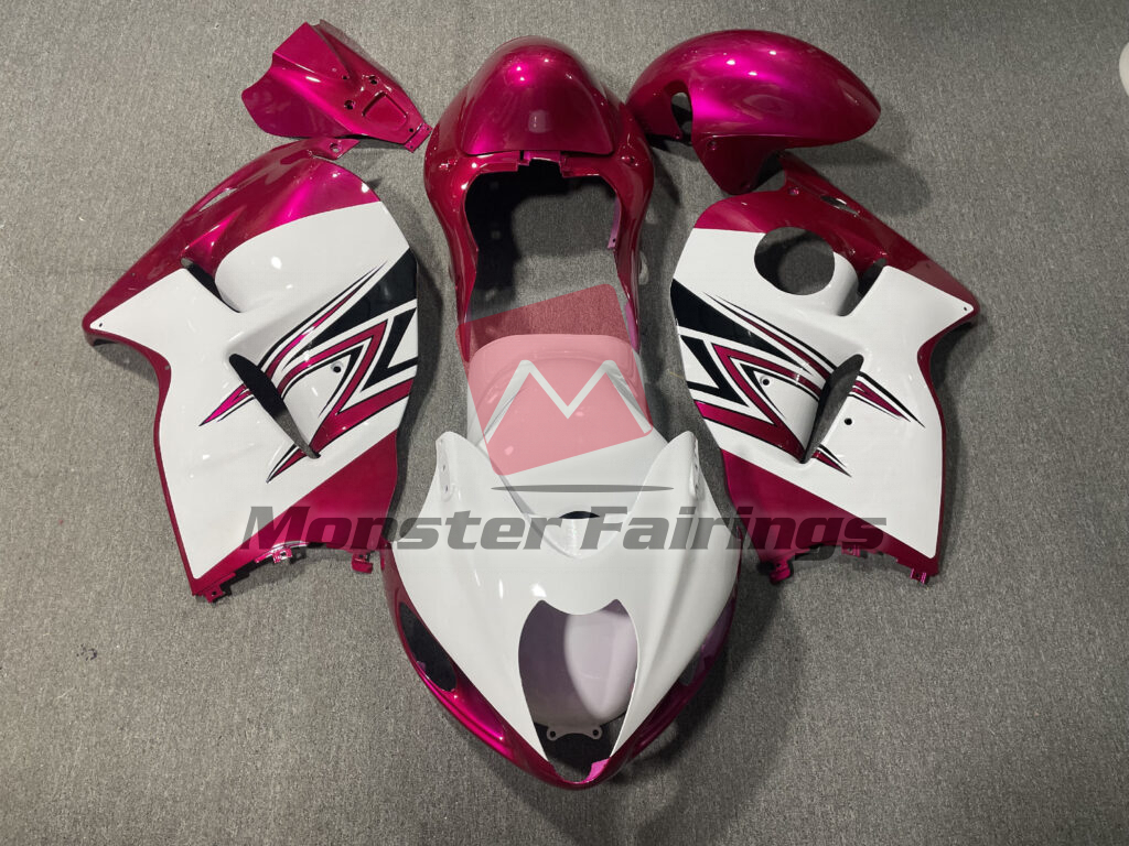 Suzuki GSXR 1300 1997 - 2007 Gloss White Pink ABS fairings - custom motorcycle bodywork kit by Monster Fairings