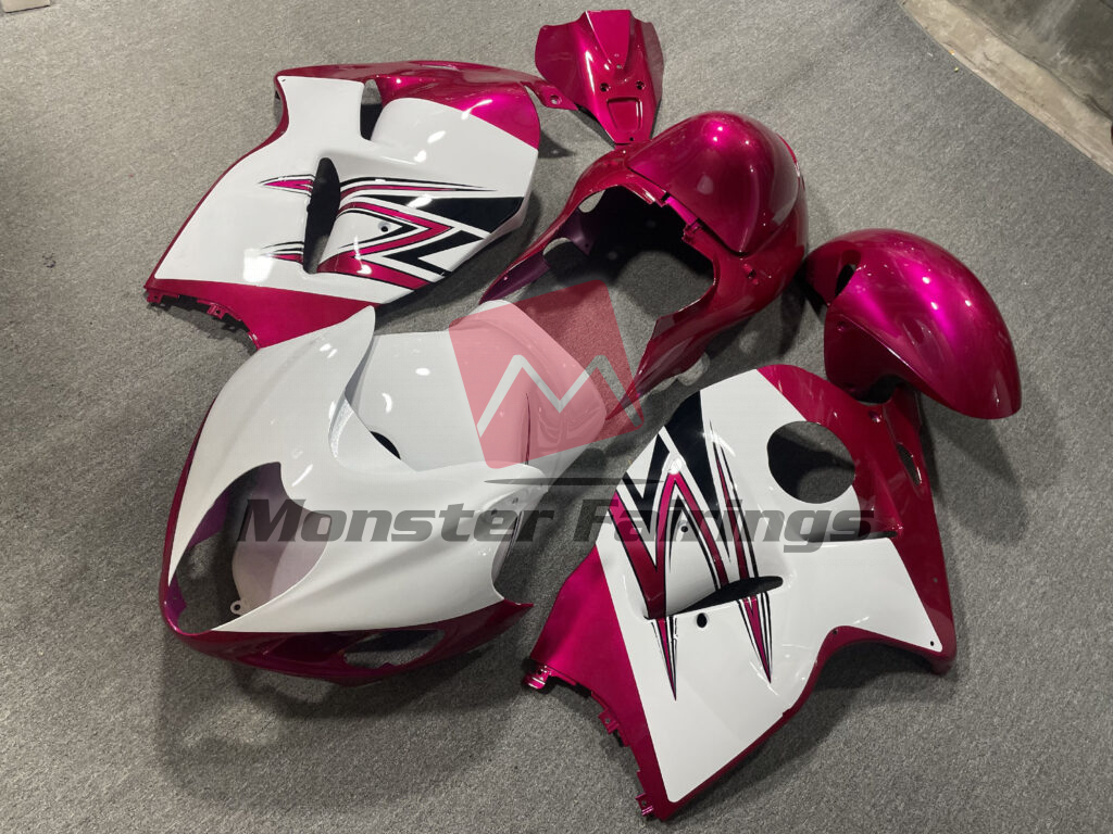 Suzuki GSXR 1300 custom ABS fairings 1997 - 2007 in Gloss White Pink - durable replacement kit, Monster Fairings