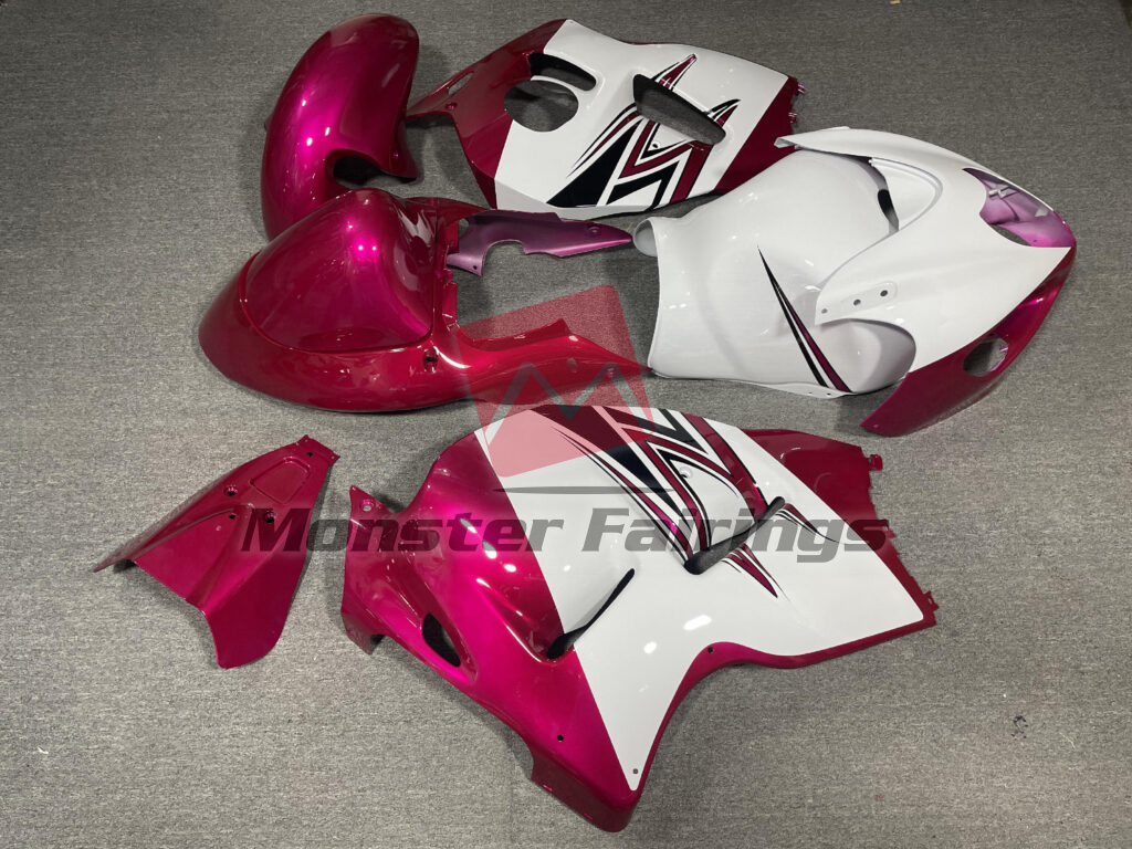1997 - 2007 Suzuki GSXR 1300 Gloss White Pink fairing set - ABS injection, custom painted by Monster Fairings