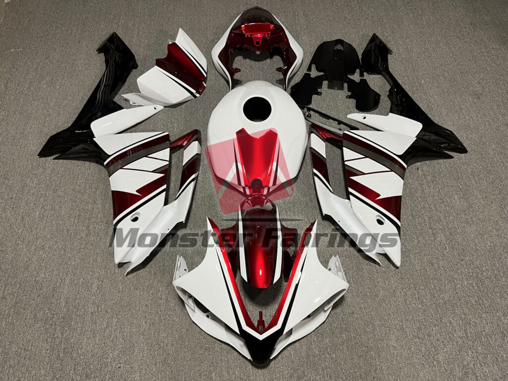 Yamaha R1 2007 - 2008 Gloss White & Red Black ABS fairings - custom motorcycle bodywork kit by Monster Fairings