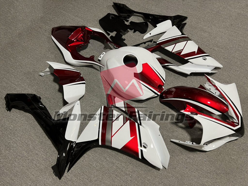 Yamaha R1 custom ABS fairings 2007 - 2008 in Gloss White & Red Black - durable replacement kit, Monster Fairings