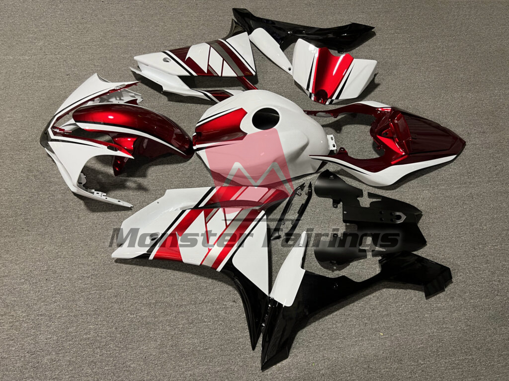 2007 - 2008 Yamaha R1 Gloss White & Red Black fairing set - ABS injection, custom painted by Monster Fairings