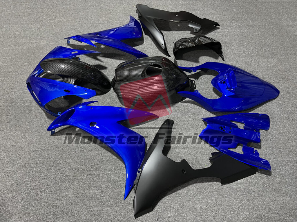 2004 - 2006 Yamaha R1 Gloss Blue Carbon Fiber Style fairing set - ABS injection, custom painted by Monster Fairings
