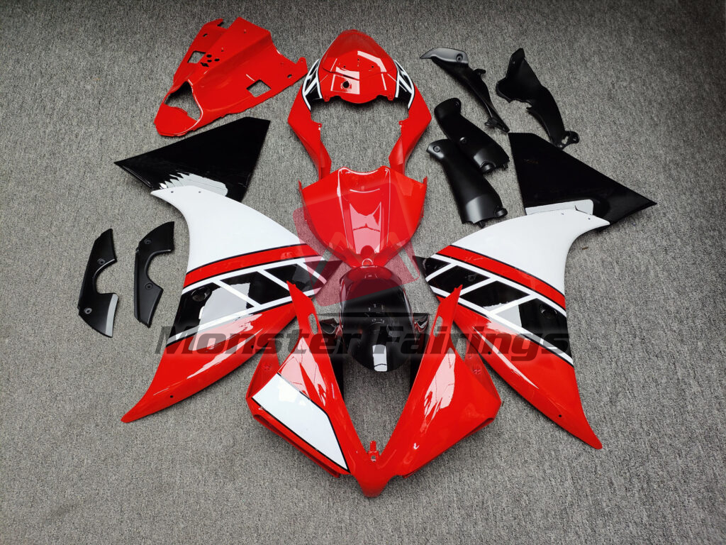 Yamaha R1 2012 - 2014 Gloss Red & White Black ABS fairings - custom motorcycle bodywork kit by Monster Fairings