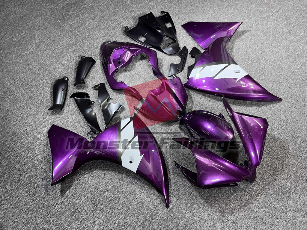 Yamaha R1 custom ABS fairings 2012 - 2014 in Gloss Purple White - durable replacement kit, Monster Fairings