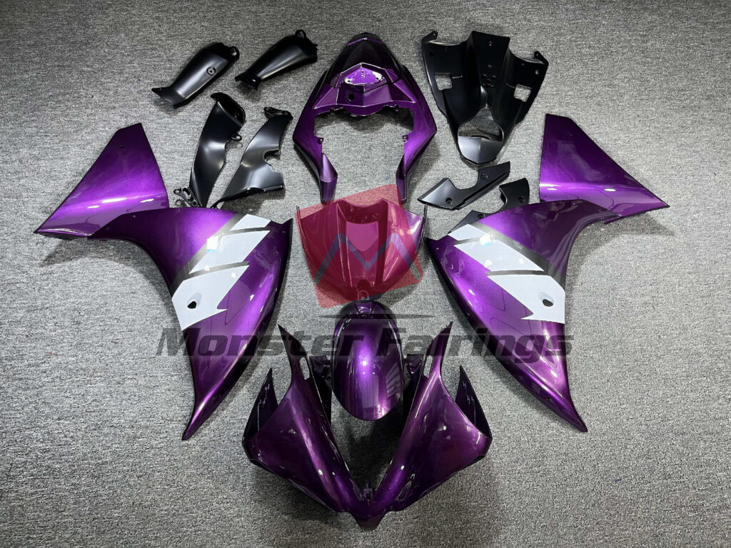 Yamaha R1 2012 - 2014 Gloss Purple White ABS fairings - custom motorcycle bodywork kit by Monster Fairings