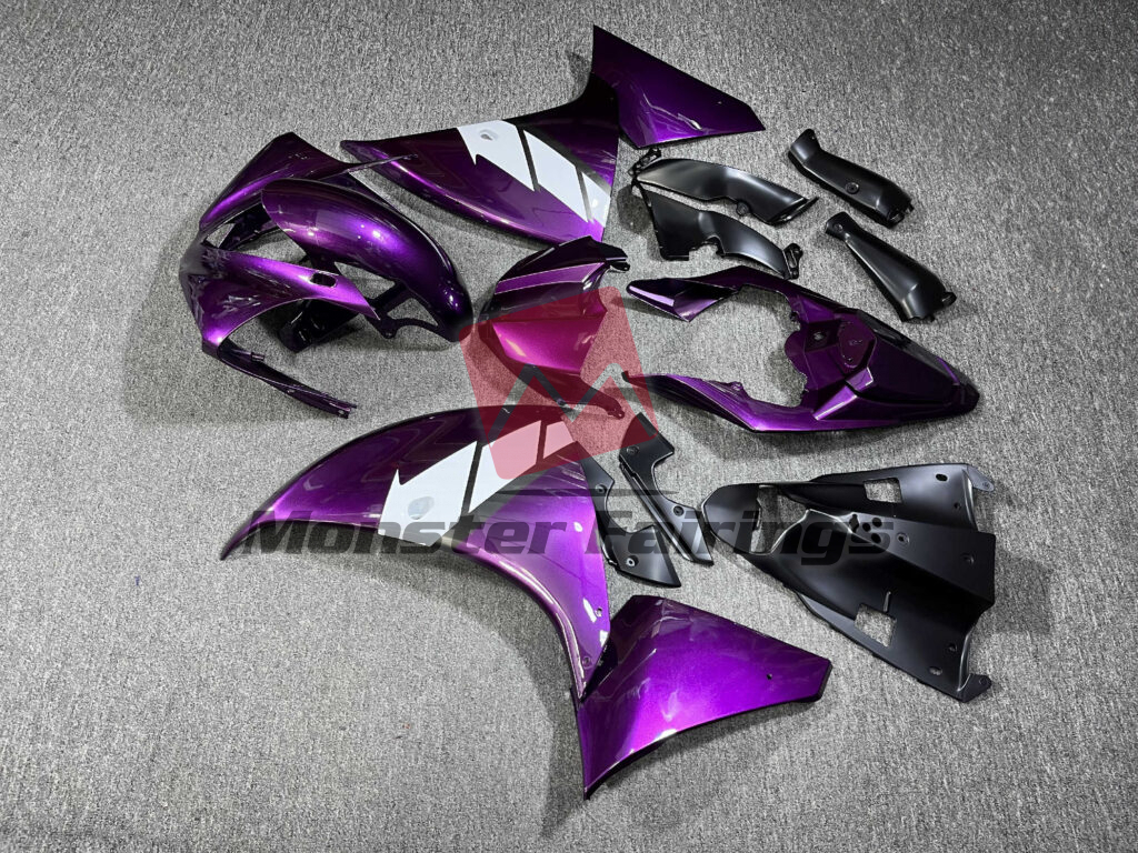 2012 - 2014 Yamaha R1 Gloss Purple White fairing set - ABS injection, custom painted by Monster Fairings