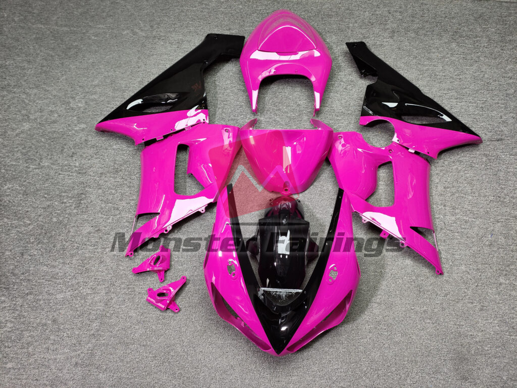Kawasaki ZX6R 2005 - 2006 Gloss Pink & Black ABS fairings - custom motorcycle bodywork kit by Monster Fairings