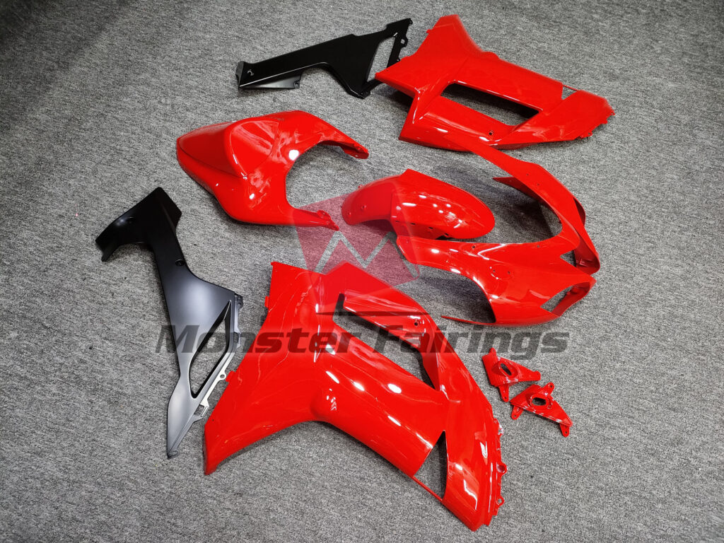 2007 - 2008 Kawasaki ZX6R Gloss Red Matte Black fairing set - ABS injection, custom painted by Monster Fairings