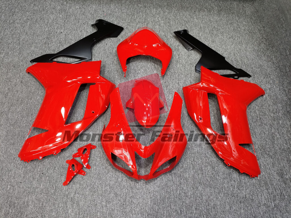 Kawasaki ZX6R 2007 - 2008 Gloss Red Matte Black ABS fairings - custom motorcycle bodywork kit by Monster Fairings