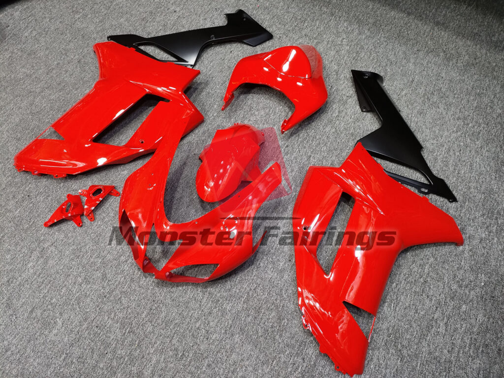 Kawasaki ZX6R custom ABS fairings 2007 - 2008 in Gloss Red Matte Black - durable replacement kit, Monster Fairings