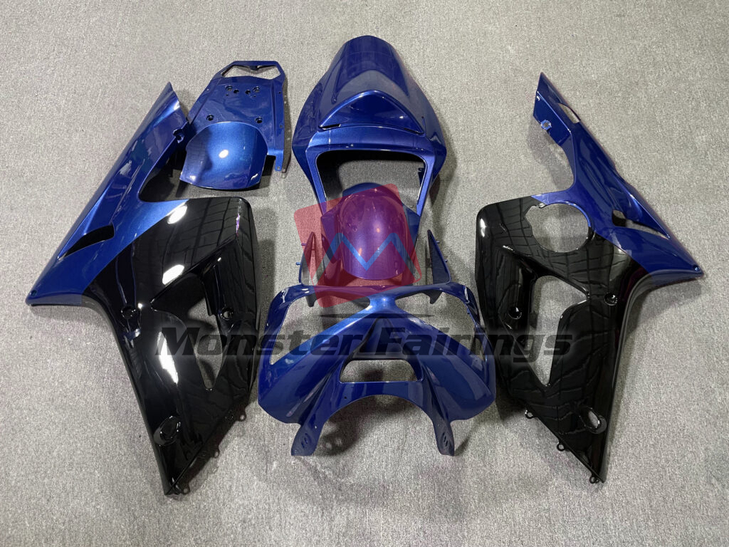 Kawasaki ZX6R 2003 - 2004 Gloss Blue & Black ABS fairings - custom motorcycle bodywork kit by Monster Fairings