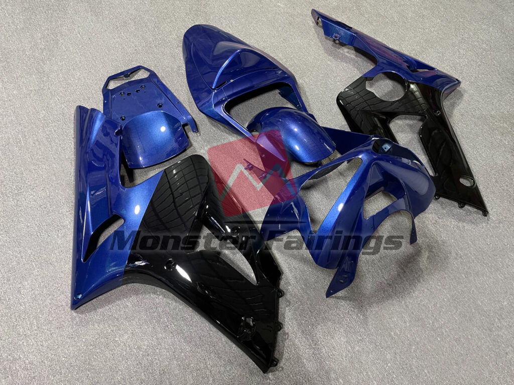 2003 - 2004 Kawasaki ZX6R Gloss Blue & Black fairing set - ABS injection, custom painted by Monster Fairings