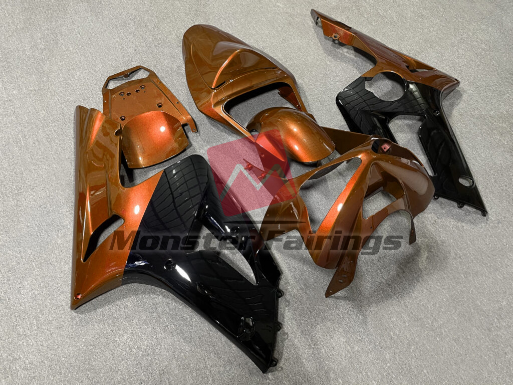 2003 - 2004 Kawasaki ZX6R Gloss Orange & Black fairing set - ABS injection, custom painted by Monster Fairings