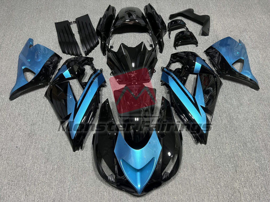 Kawasaki ZX14R 2006 - 2011 Light Blue Black Plain ABS fairings - custom motorcycle bodywork kit by Monster Fairings