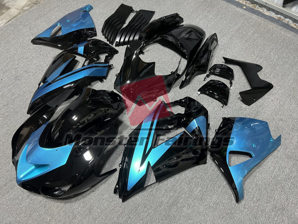 Light Blue Black Plain ABS fairings for Kawasaki ZX14R 2006 - 2011 - premium OEM fit kit by Monster Fairings