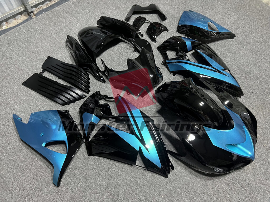 Kawasaki ZX14R custom ABS fairings 2006 - 2011 in Light Blue Black Plain - durable replacement kit, Monster Fairings