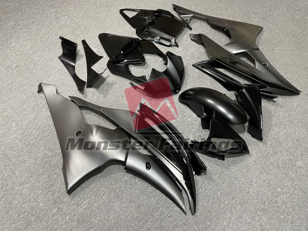 2008 - 2016 Yamaha R6 Gloss & Matte Double Black fairing set - ABS injection, custom painted by Monster Fairings