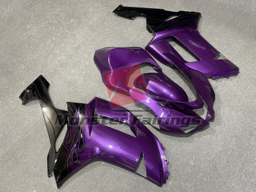 Gloss Purple & Black with Flames ABS fairings for Kawasaki ZX6R 2007 - 2008 - premium OEM fit kit by Monster Fairings