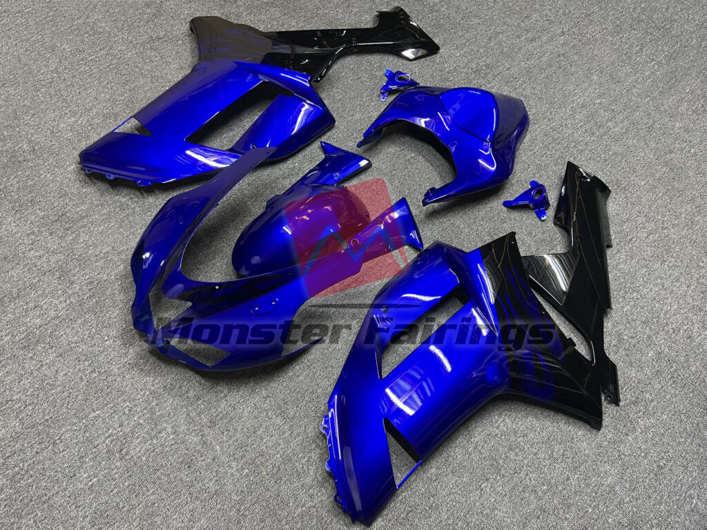 Gloss Blue & Black with Flames ABS fairings for Kawasaki ZX6R 2007 - 2008 - premium OEM fit kit by Monster Fairings