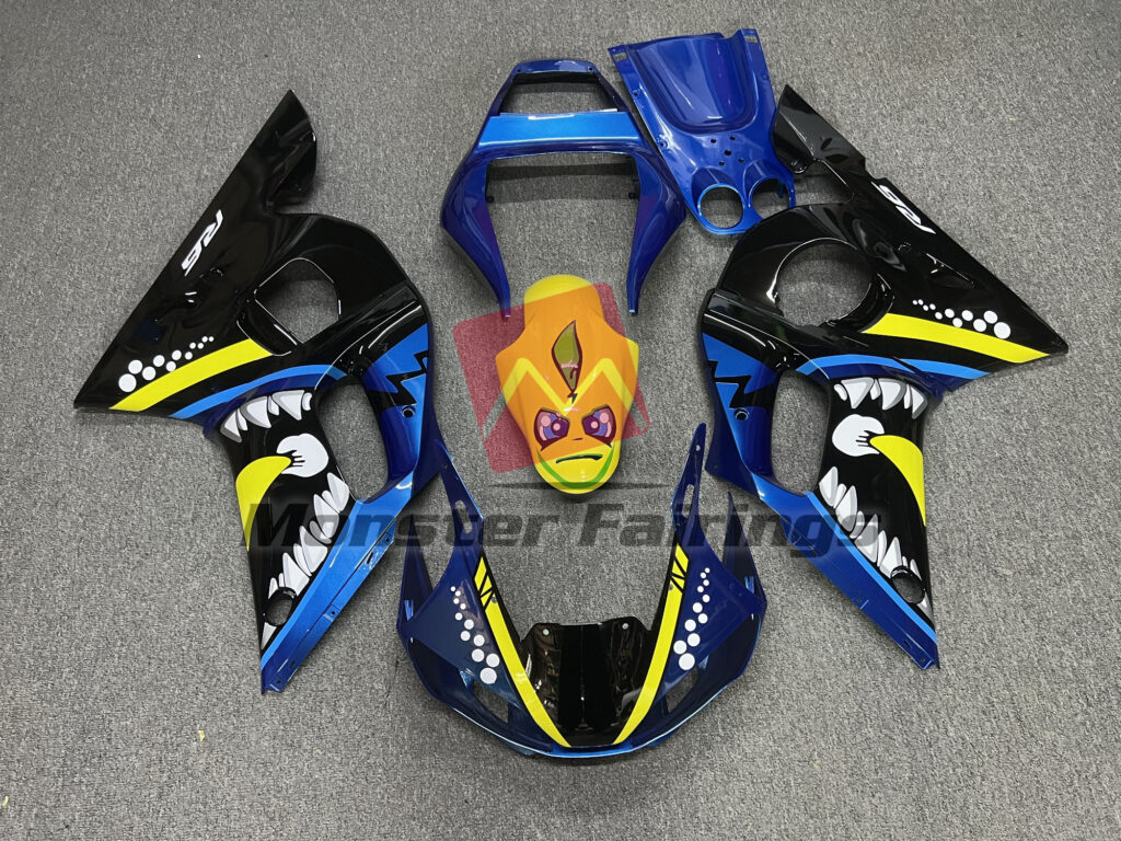 Yamaha R6 1998 - 2002 Blue Yellow Shark ABS fairings - custom motorcycle bodywork kit by Monster Fairings