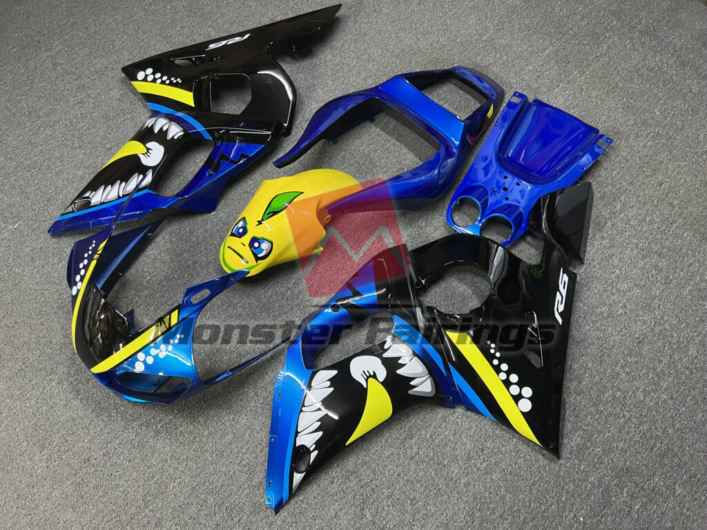 Blue Yellow Shark ABS fairings for Yamaha R6 1998 - 2002 - premium OEM fit kit by Monster Fairings