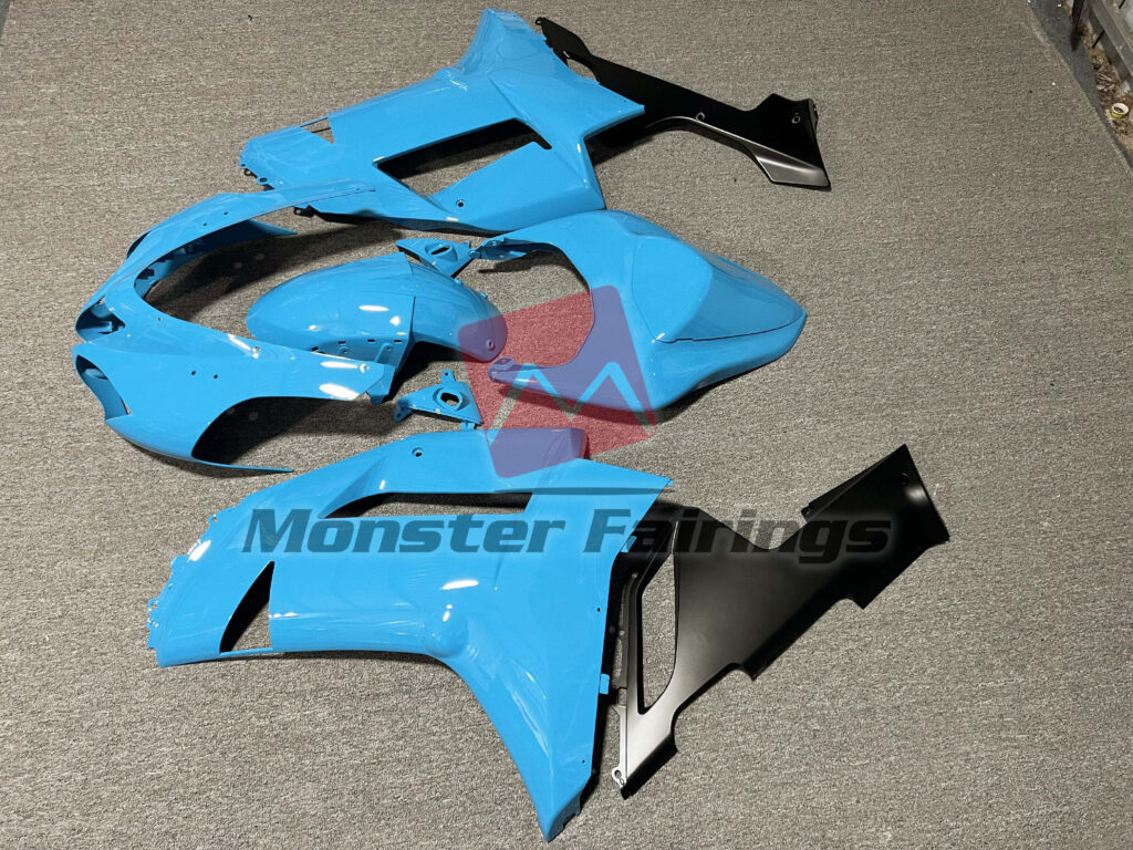 2007 - 2008 Kawasaki ZX6R Gloss Light Blue & Matte Black fairing set - ABS injection, custom painted by Monster Fairings